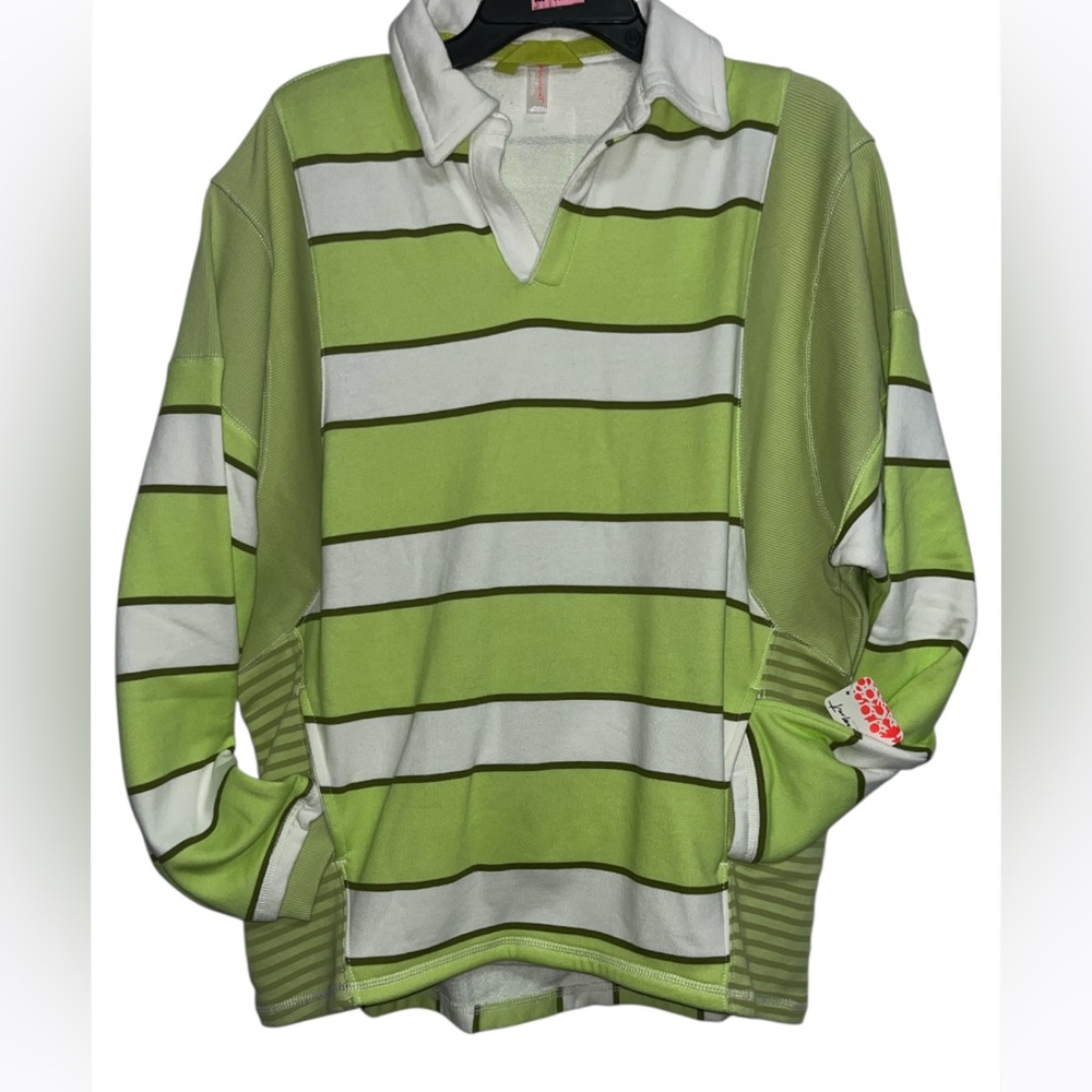 3255. FREE PEOPLE Work it Out Printed Pullover in Lightning Lime Combo Sz XS NWT - Picture 6 of 6